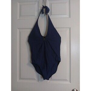 Helen Jon Women's Resort Plunge Halter Navy One-Piece Swimsuit Size Small